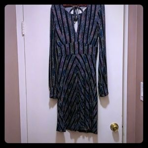 Free People Navy printed dress knee length. Sz 10